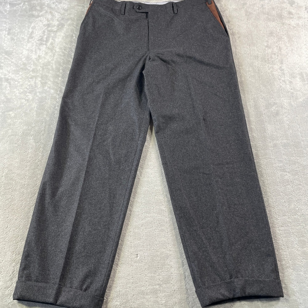 Luciano Barbera Wool Dress Pants Mens 54 US 36x31 Gray Italy Office Cuffed